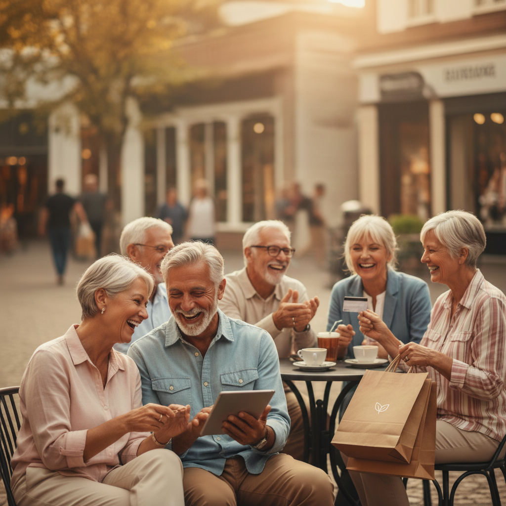 Happy seniors enjoying coffee and senior discount deals